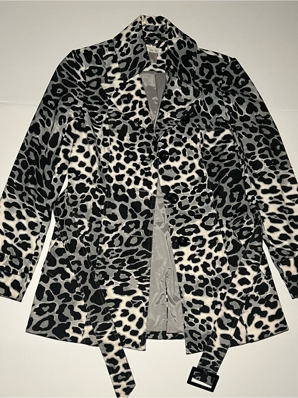 Caché Y2K Leopard Animal Print Belted Trench Jacket Coat